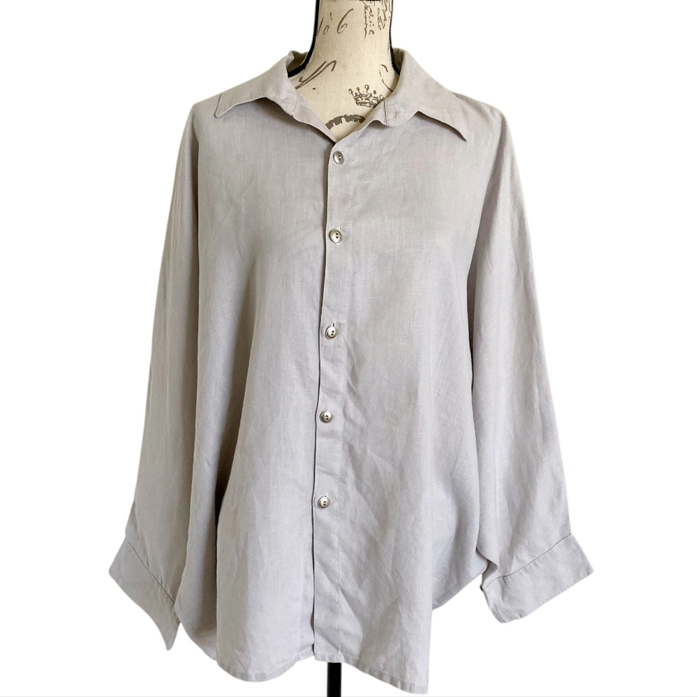 Planet Lauren G 100% Linen Button Shirt One Size Oversized Boxy Lagenlook top